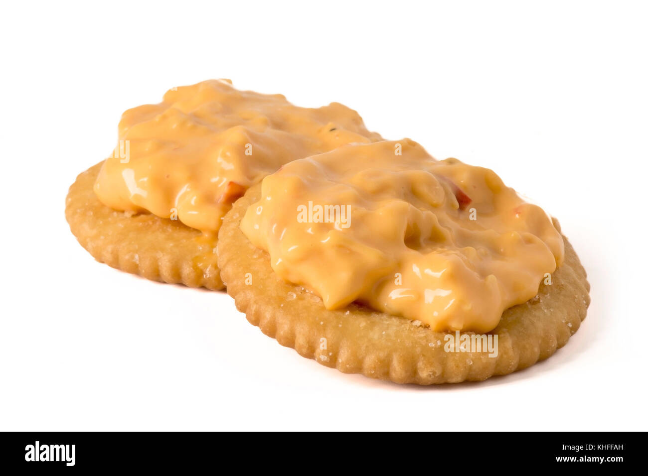 Pimento Cheese spread on Crackers, isolated on white Stock Photo Alamy