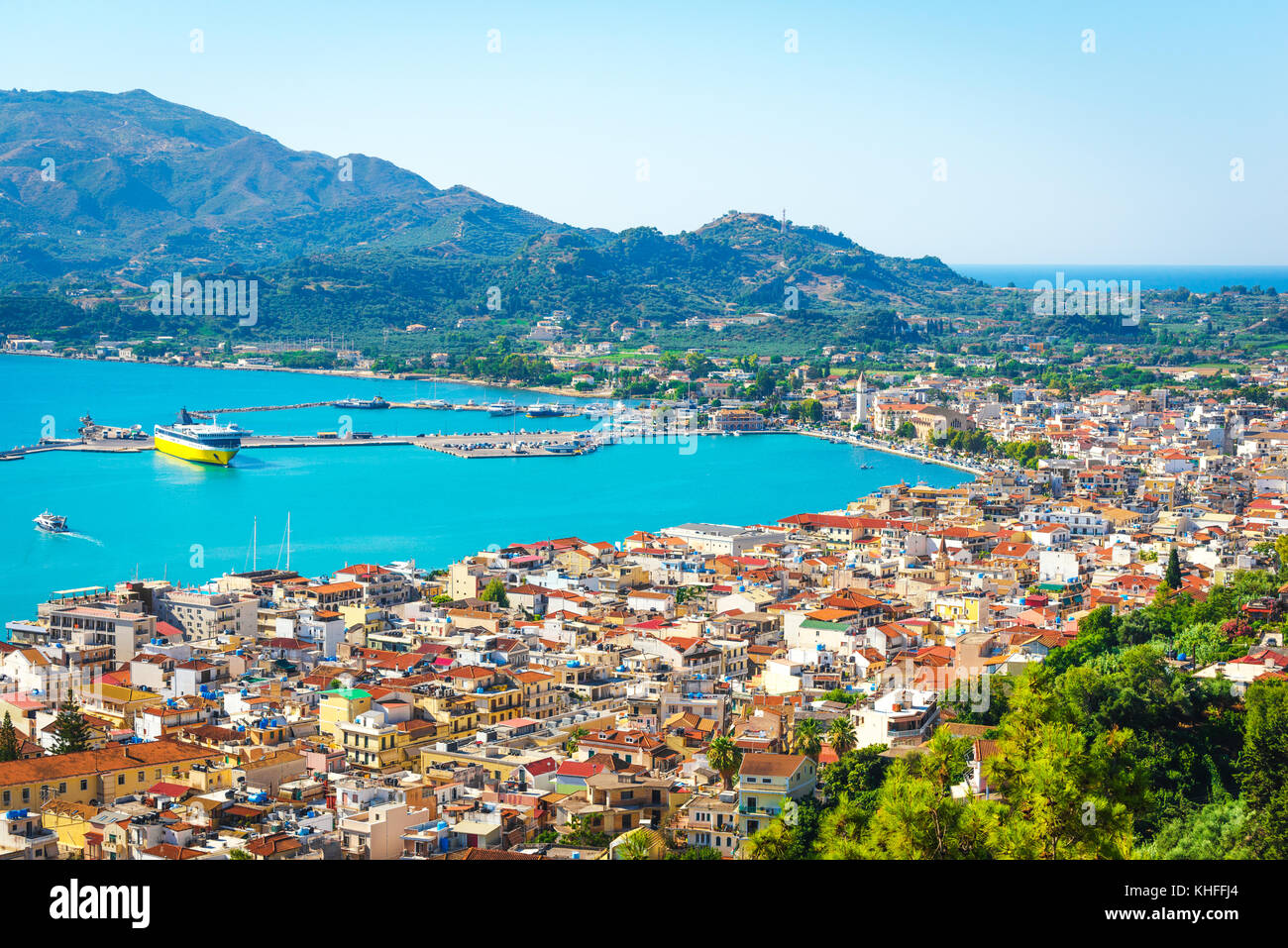 Panorama of Zakynthos city. Aerial view to the city Stock Photo