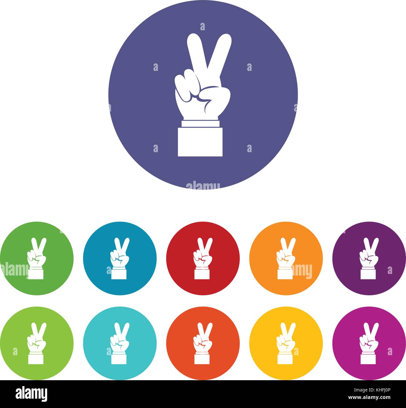 Hand with victory sign set icons in different colors isolated on white ...