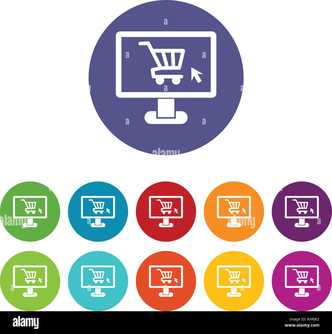 Computer monitor with shopping cart set icons Stock Vector Image & Art ...