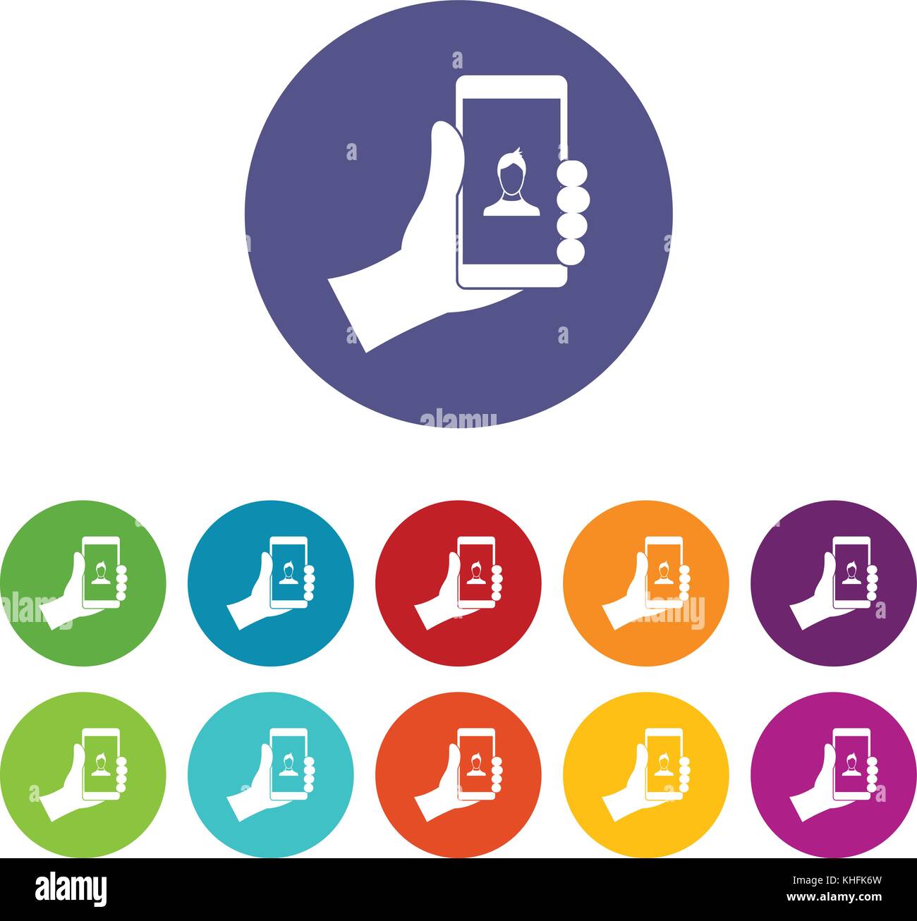 Hand holding smartphone with photo set icons Stock Vector Image & Art ...