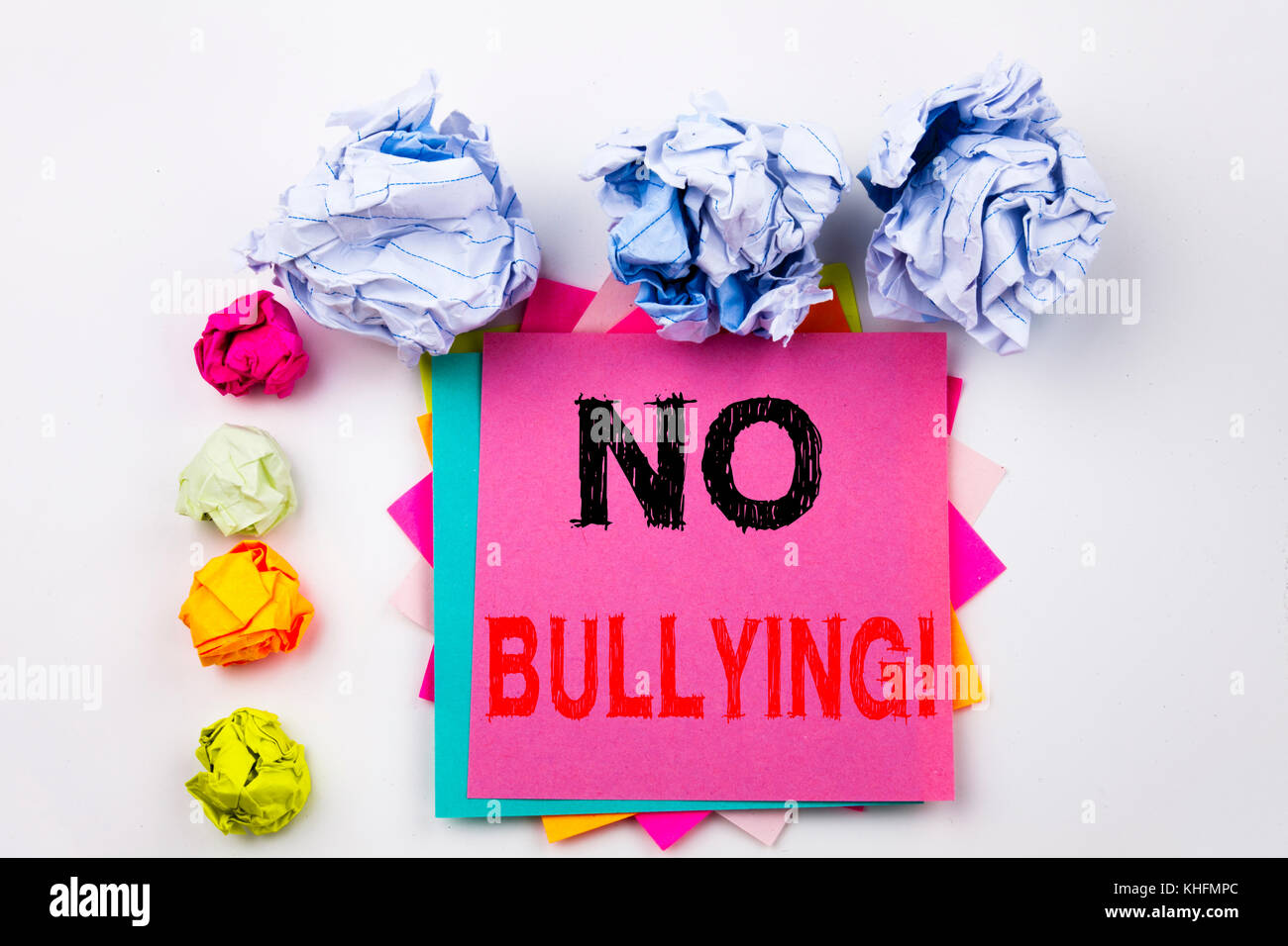 Writing text showing No Bullying written on sticky note in office with  screw paper balls. Business concept for Bullies Prevention Against School  Work Stock Photo - Alamy