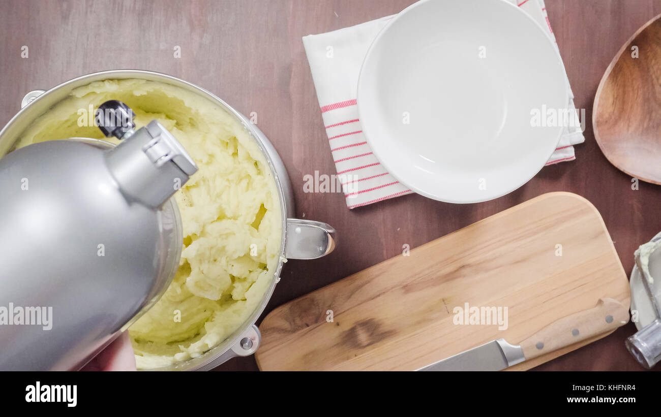 Step by step. Preparing American style creamy mashed potatoes with