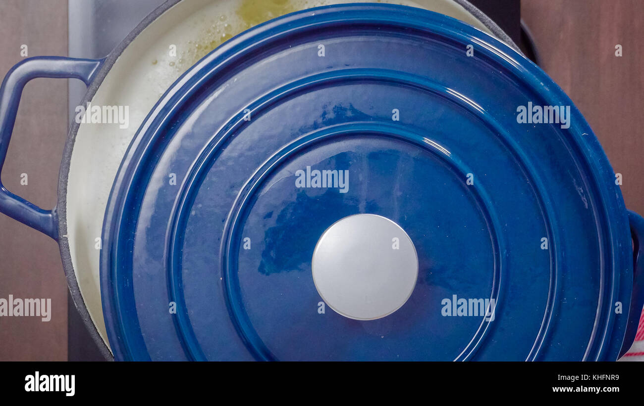 Step by step. Boiling potatoes for creamy mashed potatoes in dutch oven