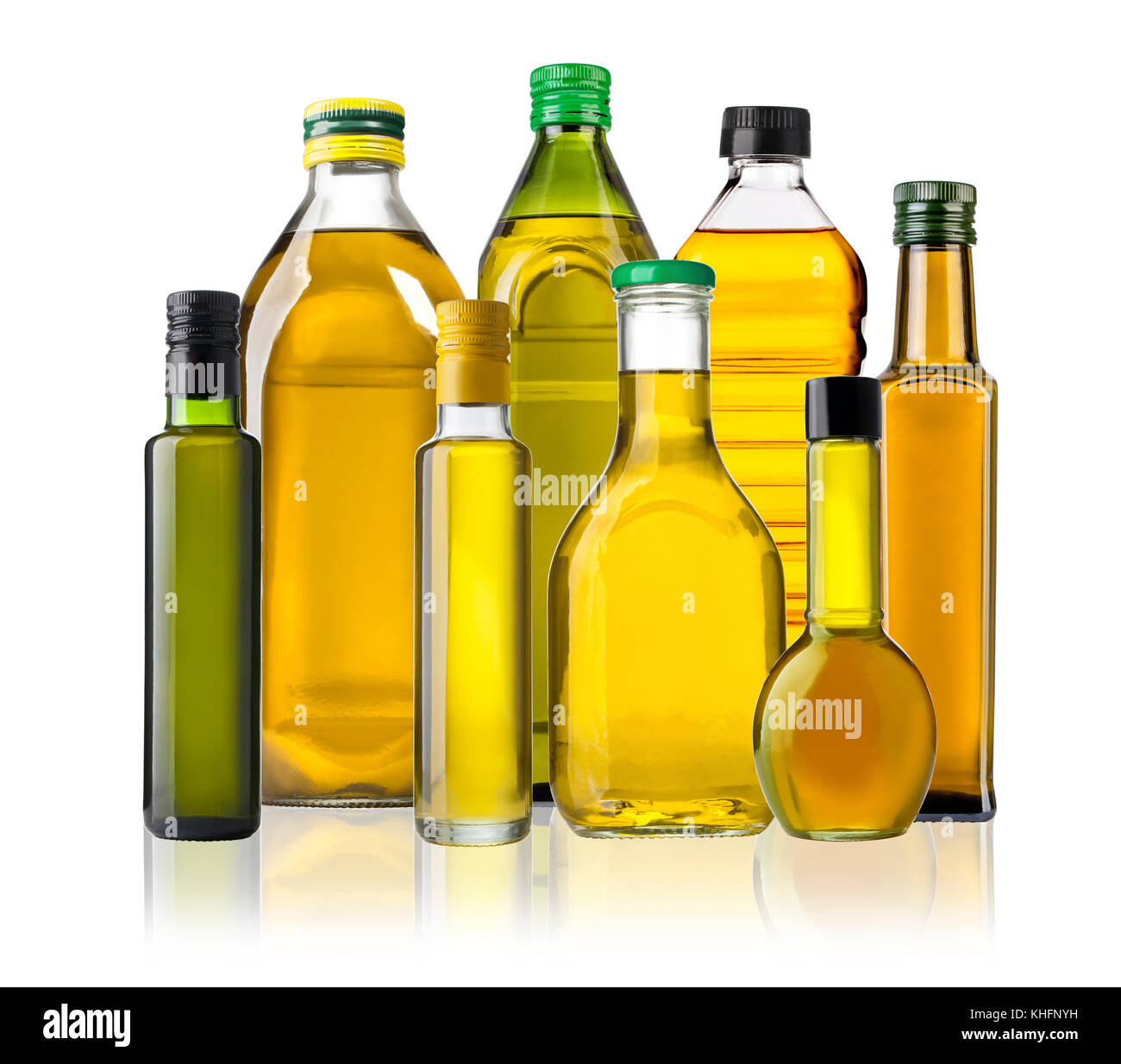 Olive oil bottles isolated on white background Stock Photo - Alamy