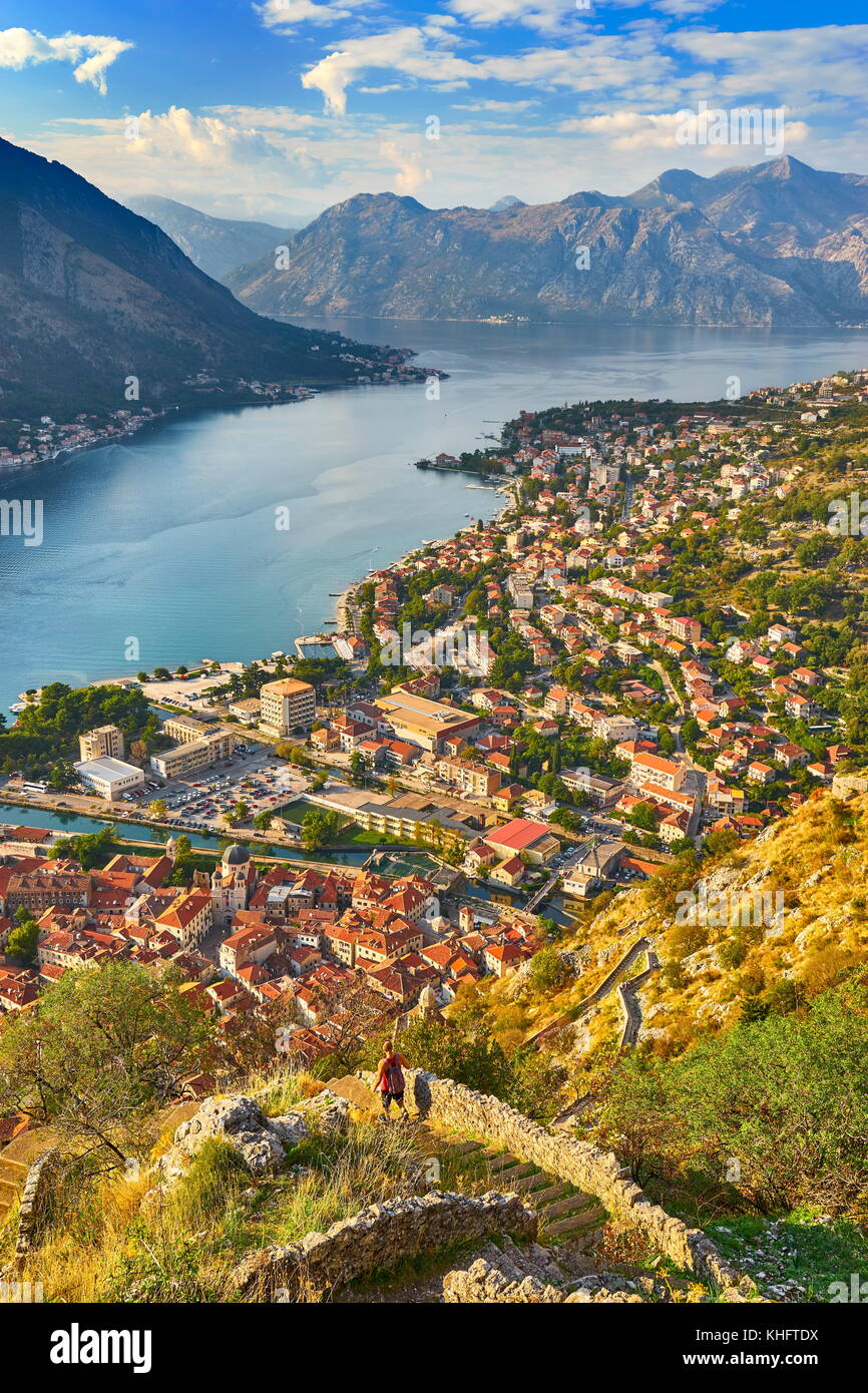 Aerial view of Kotor Old Town, Bay of Kotor, Montenegro Stock Photo
