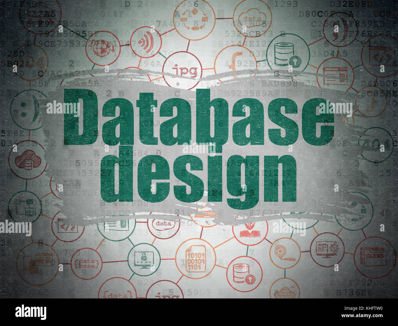 Database concept: Database Design on Digital Data Paper background ...