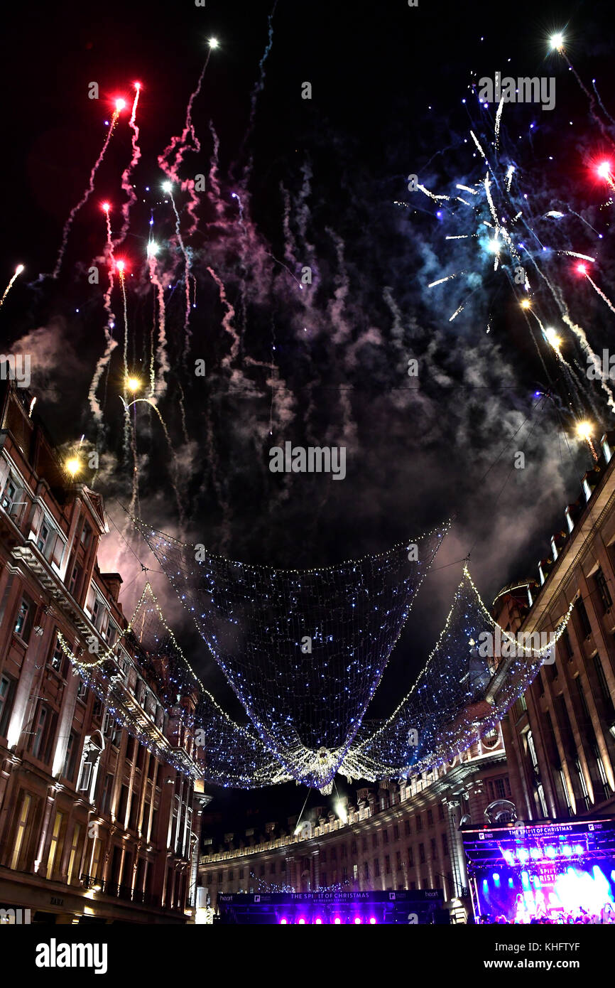 Fireworks as the 'Spirit of Christmas' display is switched on across