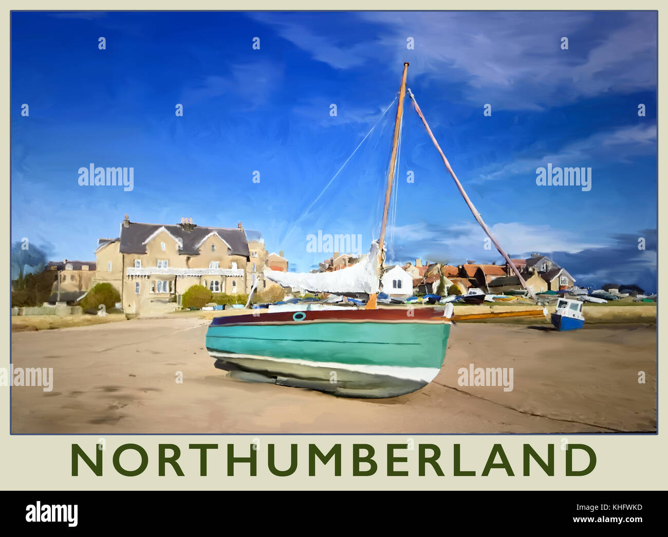 Oil paint effect from a photograph of Alnmouth, Northumberland, England, UK Stock Photo
