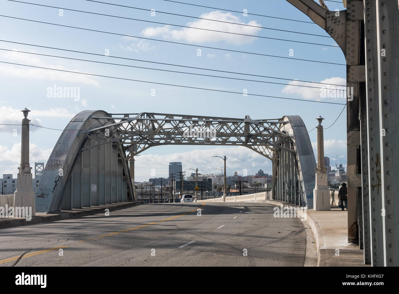 6th street bridge in Los Angeles. Now demolished the Sixth Street Viaduct, also known as the Sixth Street Bridge in Los Angeles, was a viaduct bridge Stock Photo