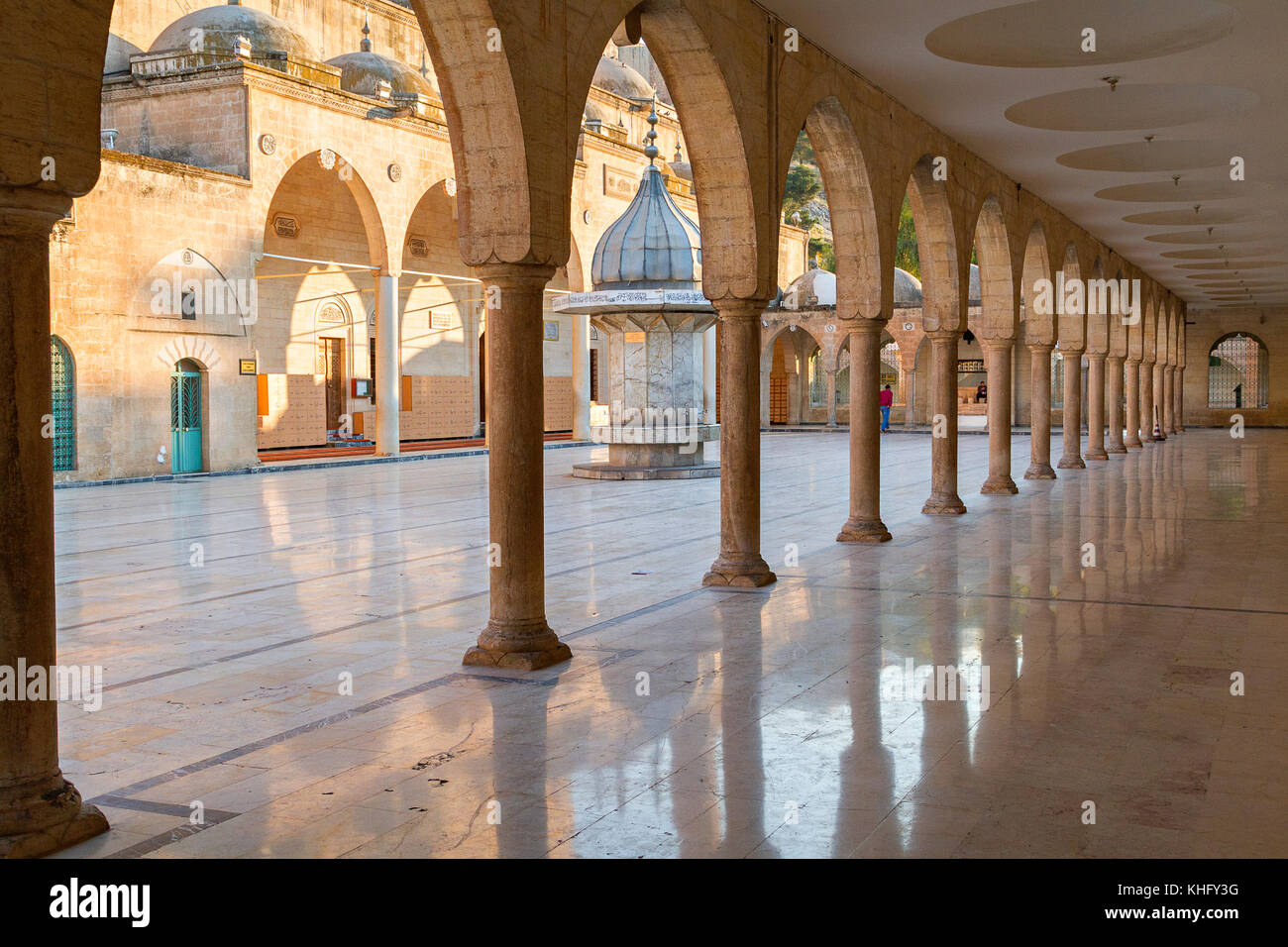 Mosque of Mevlidi Halil from its courtyard in Sanliurfa, Turkey. Stock Photo