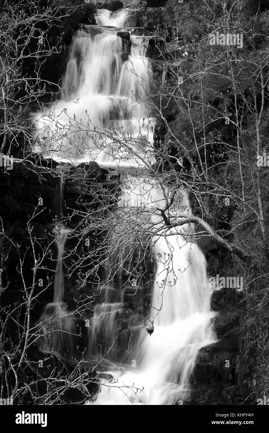 Cascade between the two main waterfalls on Nant y Llyn. Stock Photo