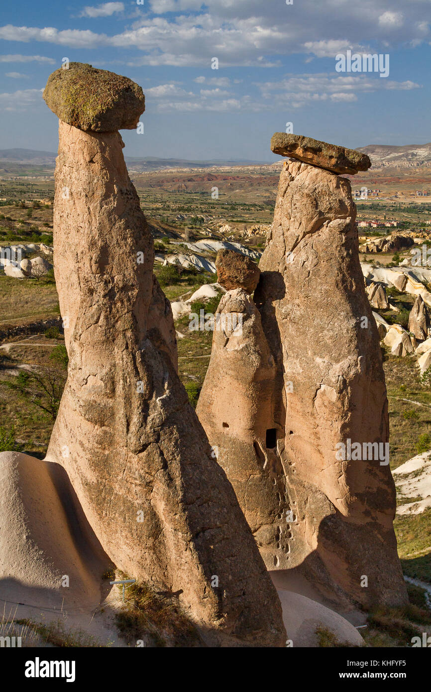 Extreme terrain of Cappadocia with fairy chimneys and volcanic rock formations, Cappadocia, Turkey. Stock Photo