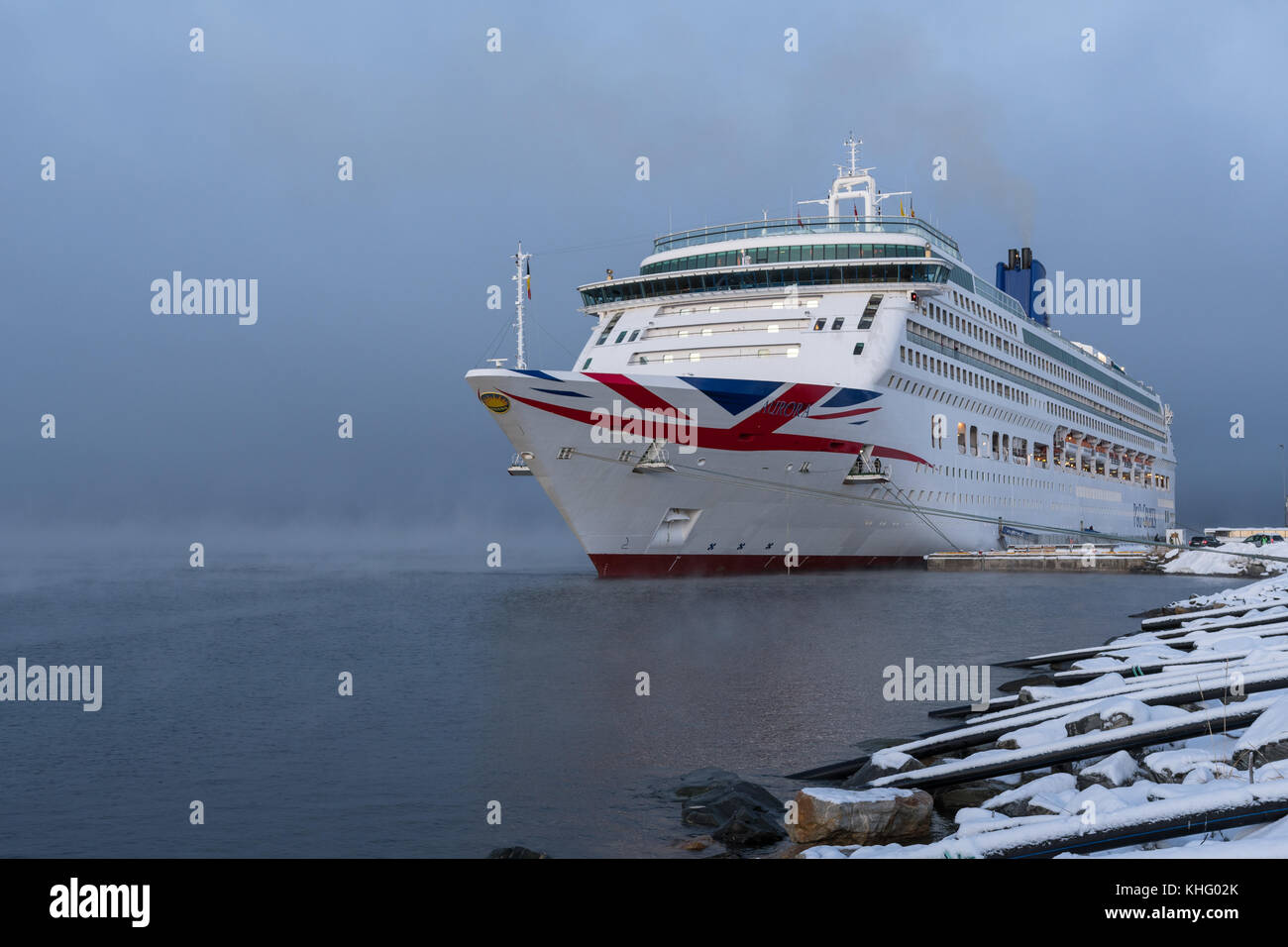 MS Aurora cruiseship, winter cruise in Northern Norway, Alta Stock