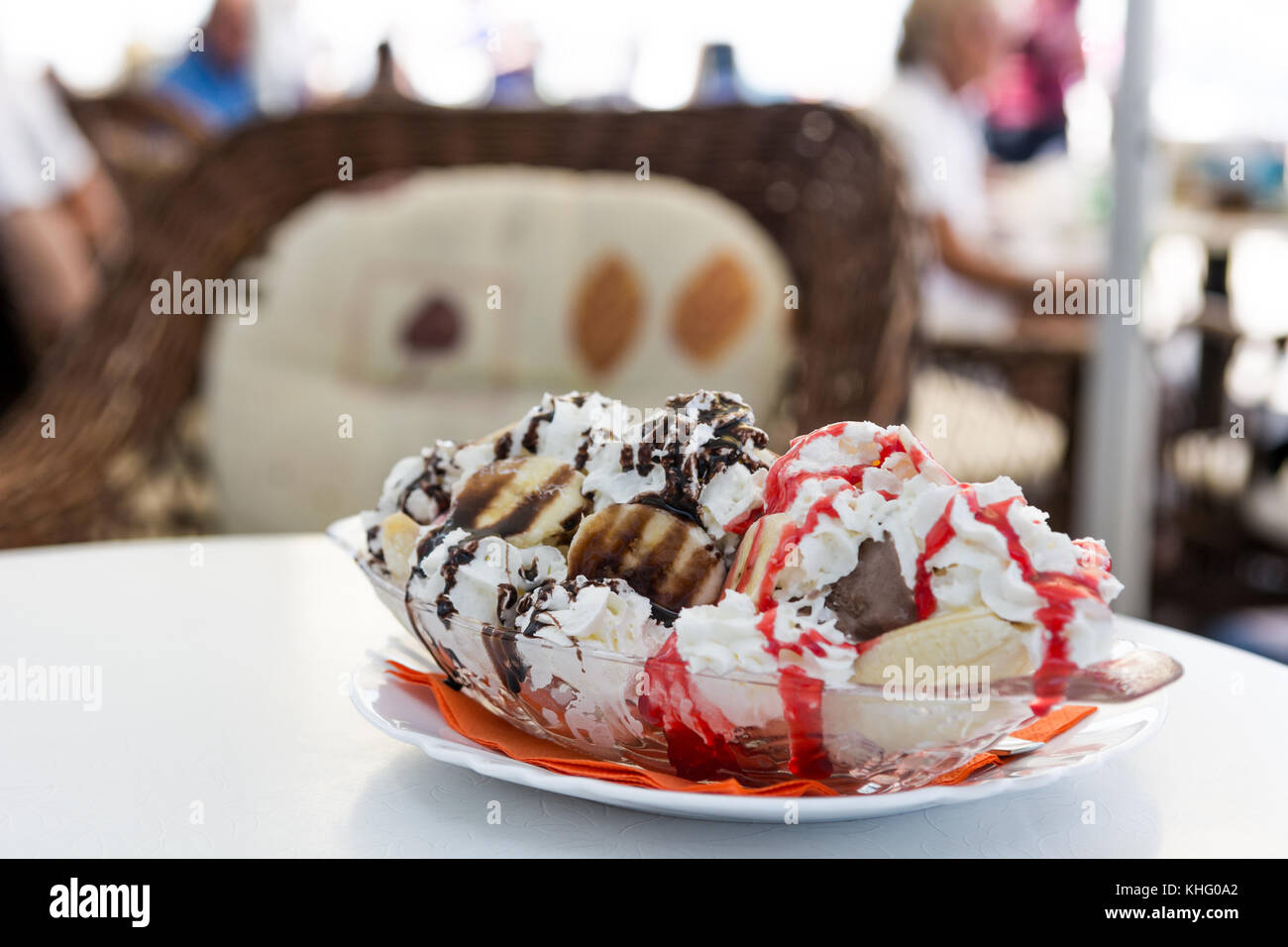 Delicious banana split ice cream Stock Photo Alamy
