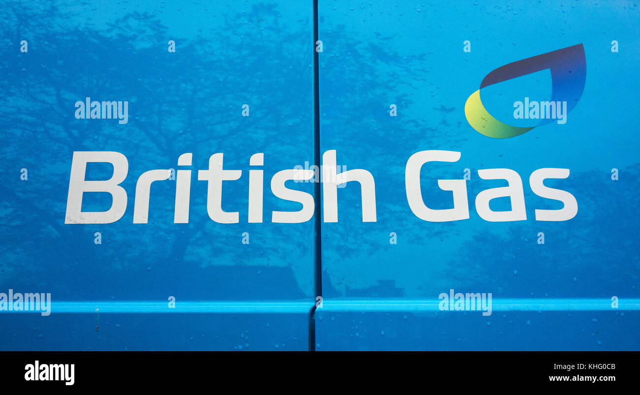 A British Gas Services Limited logo on the side of one of its install vans Stock Photo