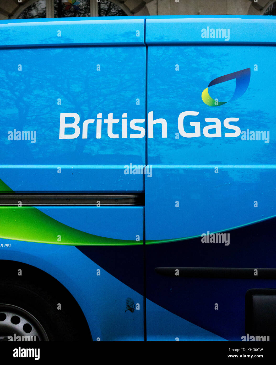 A British Gas Services Limited logo on the side of one of its install vans Stock Photo