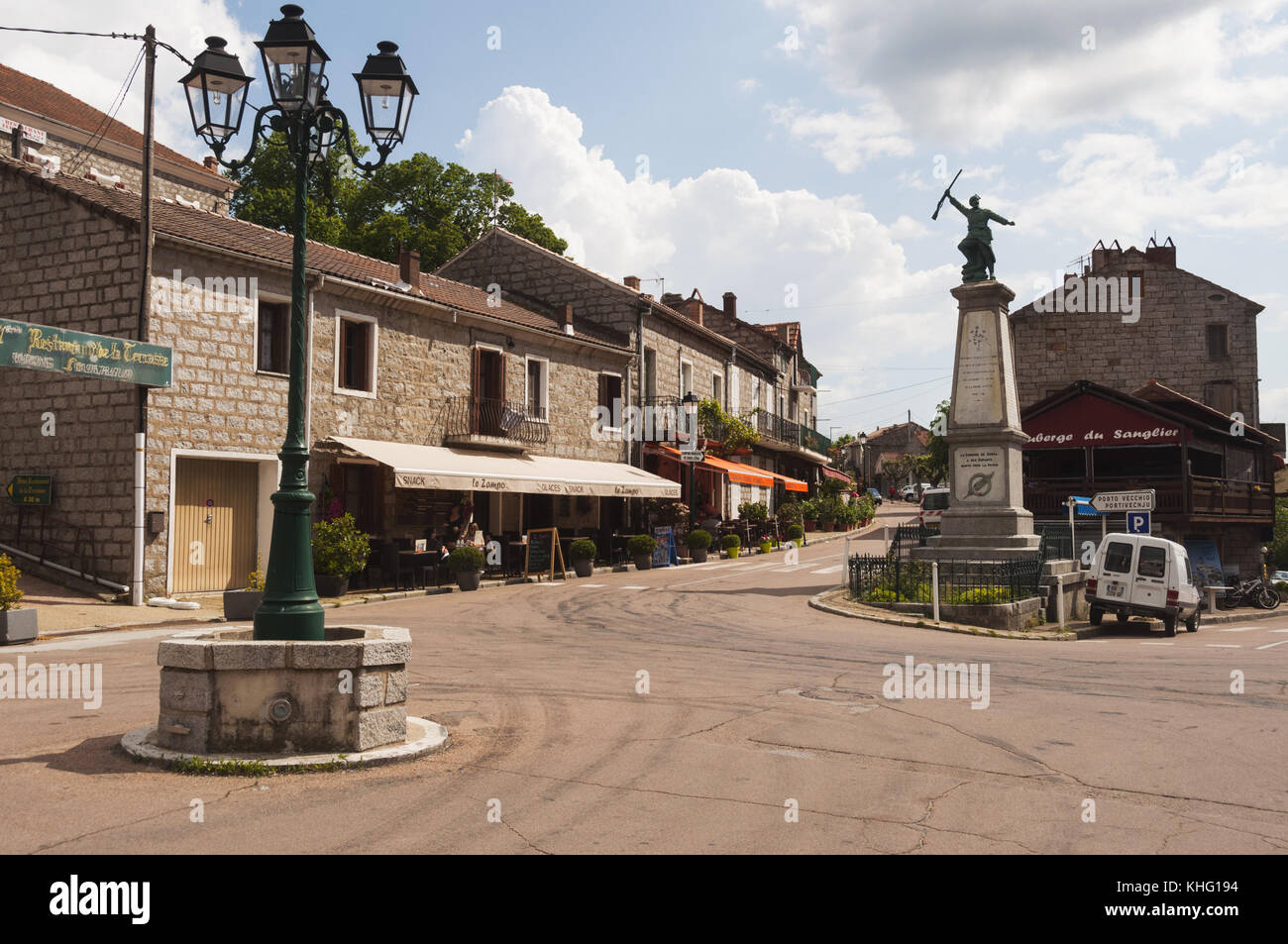 France, Corsica, Zonza, town street scene Stock Photo