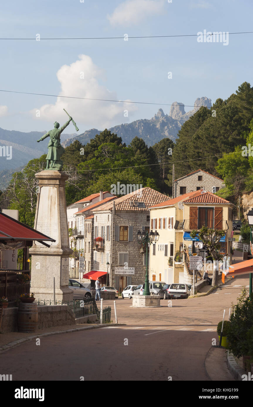 France, Corsica, Zonza, town street scene Stock Photo