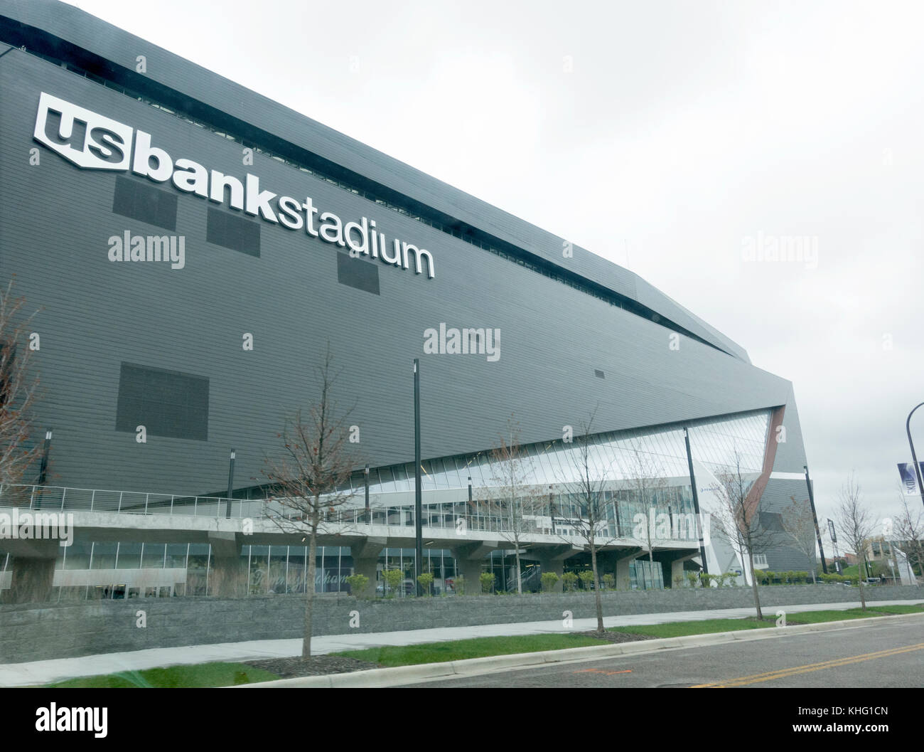 The sleek US Bank Stadium. Site of Football's 2018 Super Bowl 52 LII. Home of the Minnesota Vikings Football Team.  Minneapolis Minnesota MN USA Stock Photo