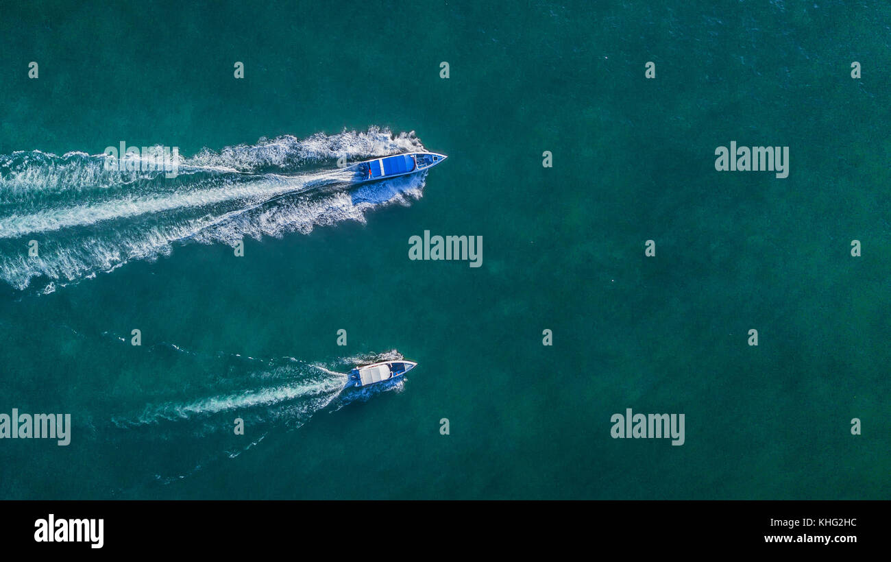 Aerial view of speed boat in the sea Stock Photo - Alamy