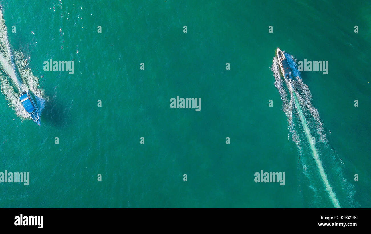 Aerial view of speed boat in the sea Stock Photo - Alamy