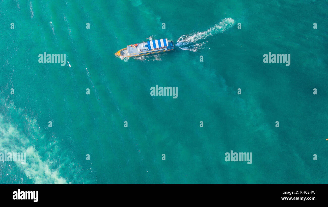 Aerial view of speed boat in the sea Stock Photo - Alamy