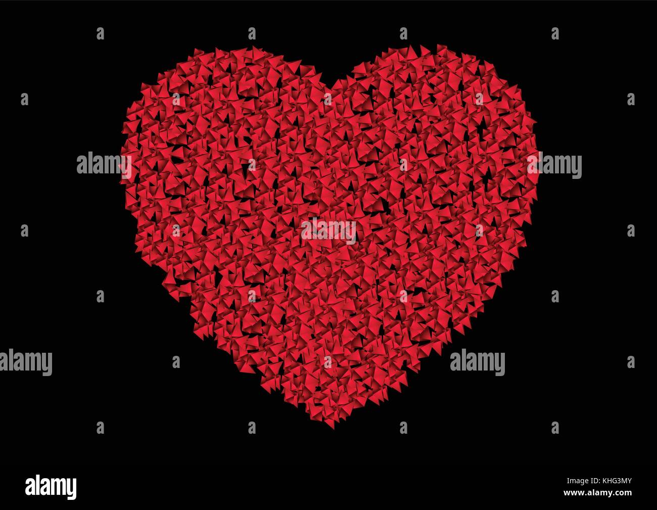 Ruby red heart from small polygonal shapes abstract vector background ...