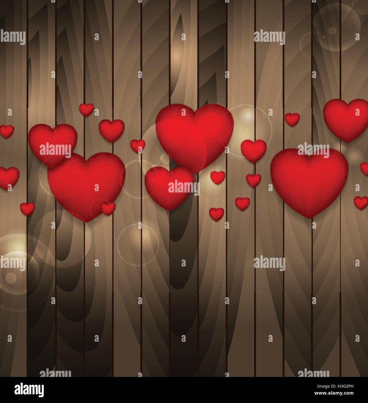 Red hearts on brown wooden background vector design illustration Stock ...