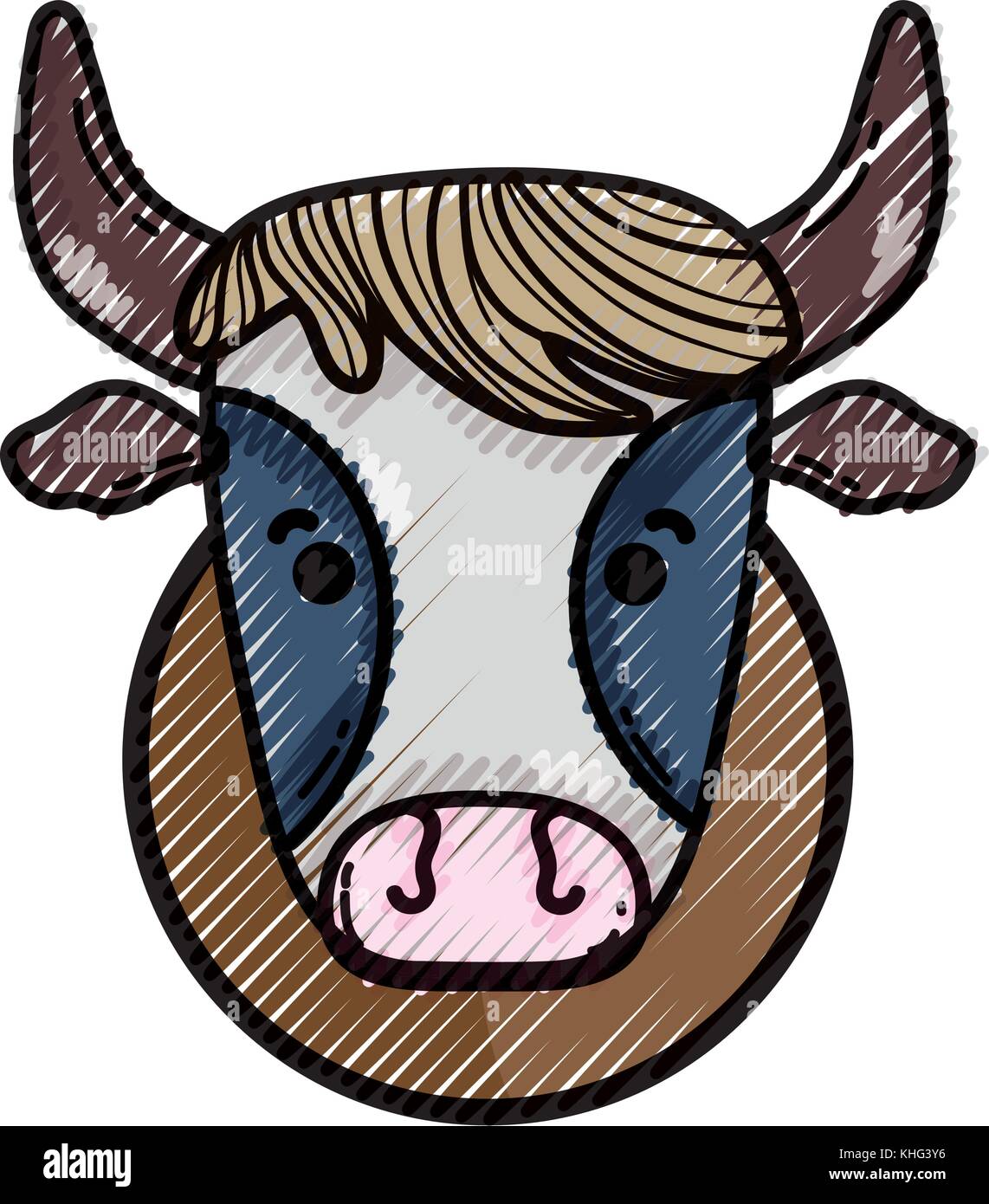 grated cute cow head farm animal vector illustration Stock Vector Image ...