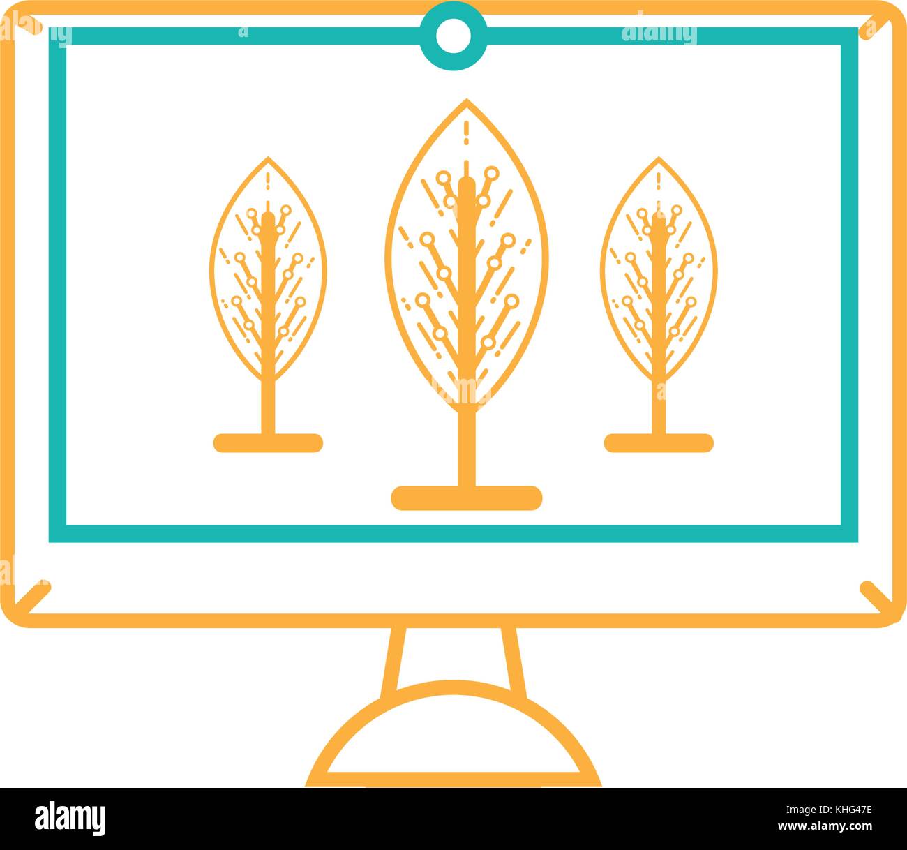 line virtual reality trees inside screen technology vector illustration ...