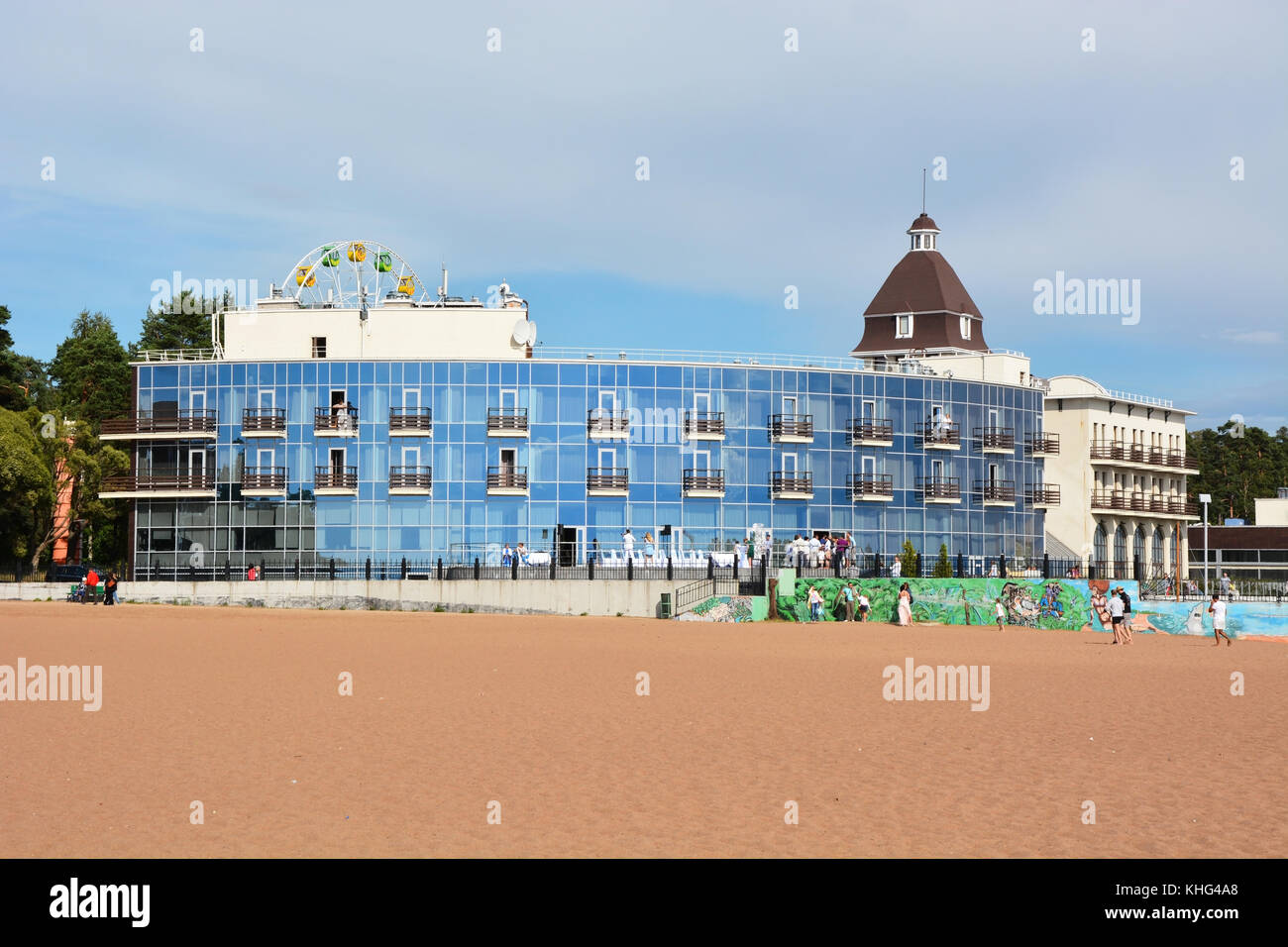 ZELENOGORSK, RUSSIA- APRIL 05: Yacht club building at the Zelenogorsk on April 05, 2014. Zelenogorsk is one of the most popular resorts near Saint-Pet Stock Photo