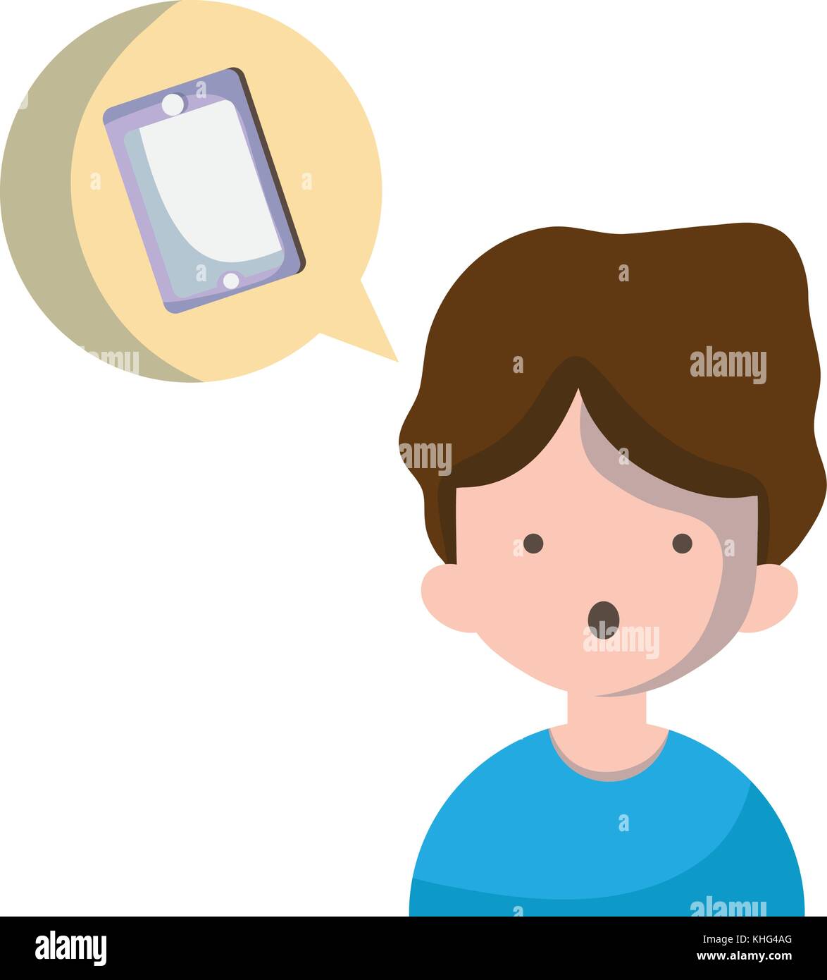 boy with smartphone technology inside chat bubble vector illustration ...