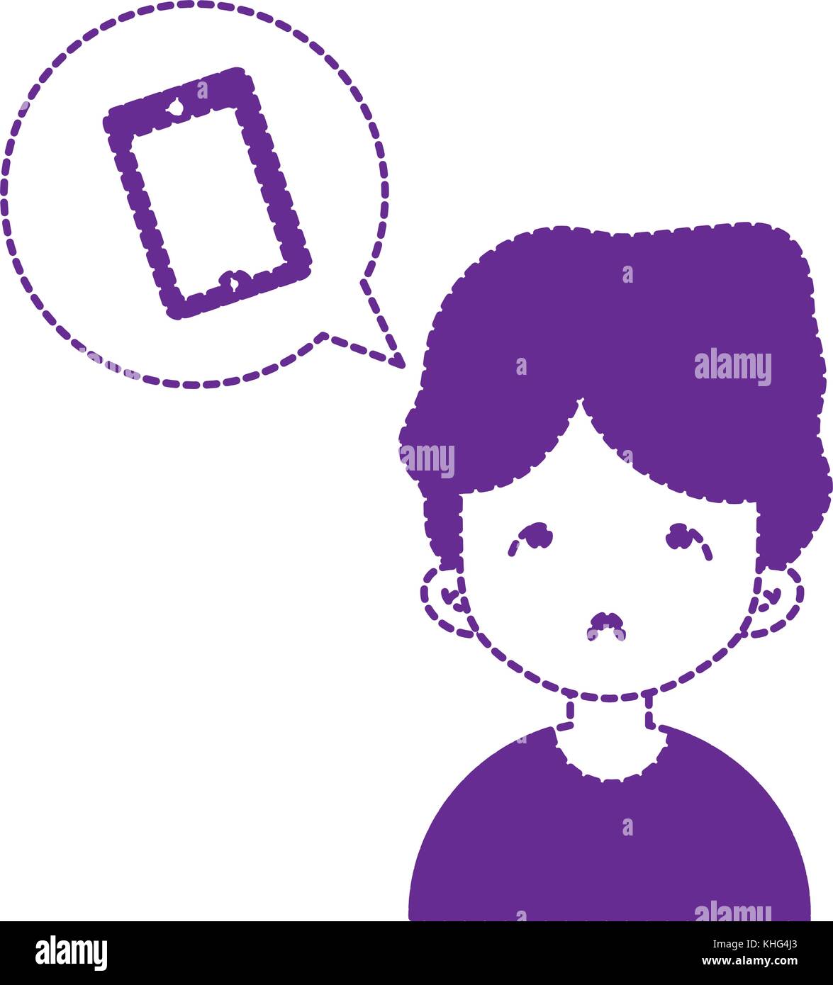 dotted shape boy with smartphone technology inside chat bubble vector ...