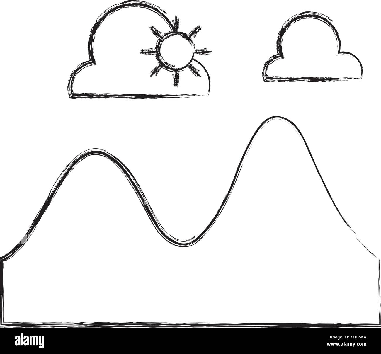 figure landscape with clouds with sun and natural mountains vector ...