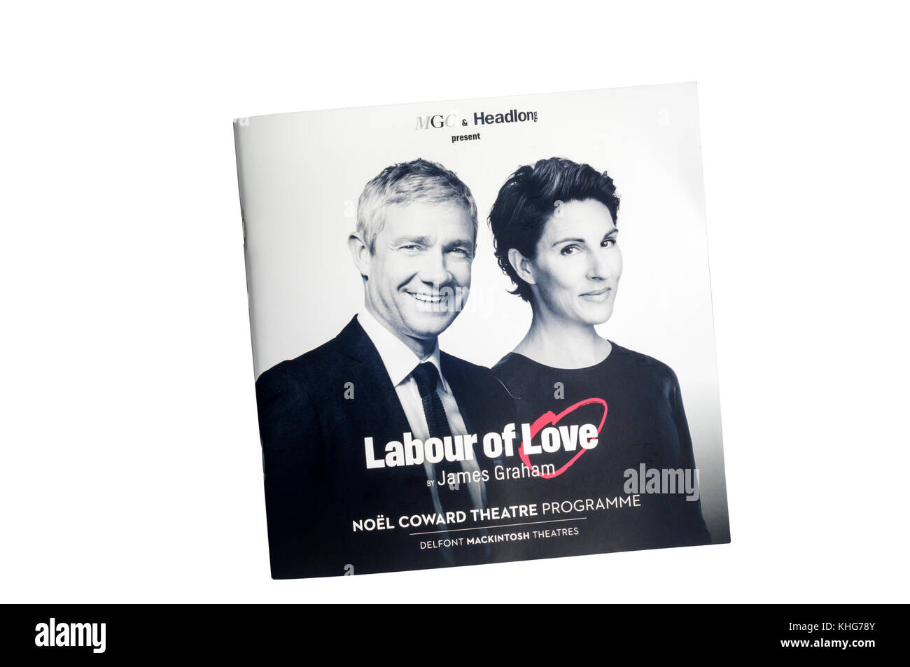 Programme for the 2017 production of Labour of Love by James Graham, starring Martin Freeman and Tamsin Greig at the Noel Coward Theatre. Stock Photo