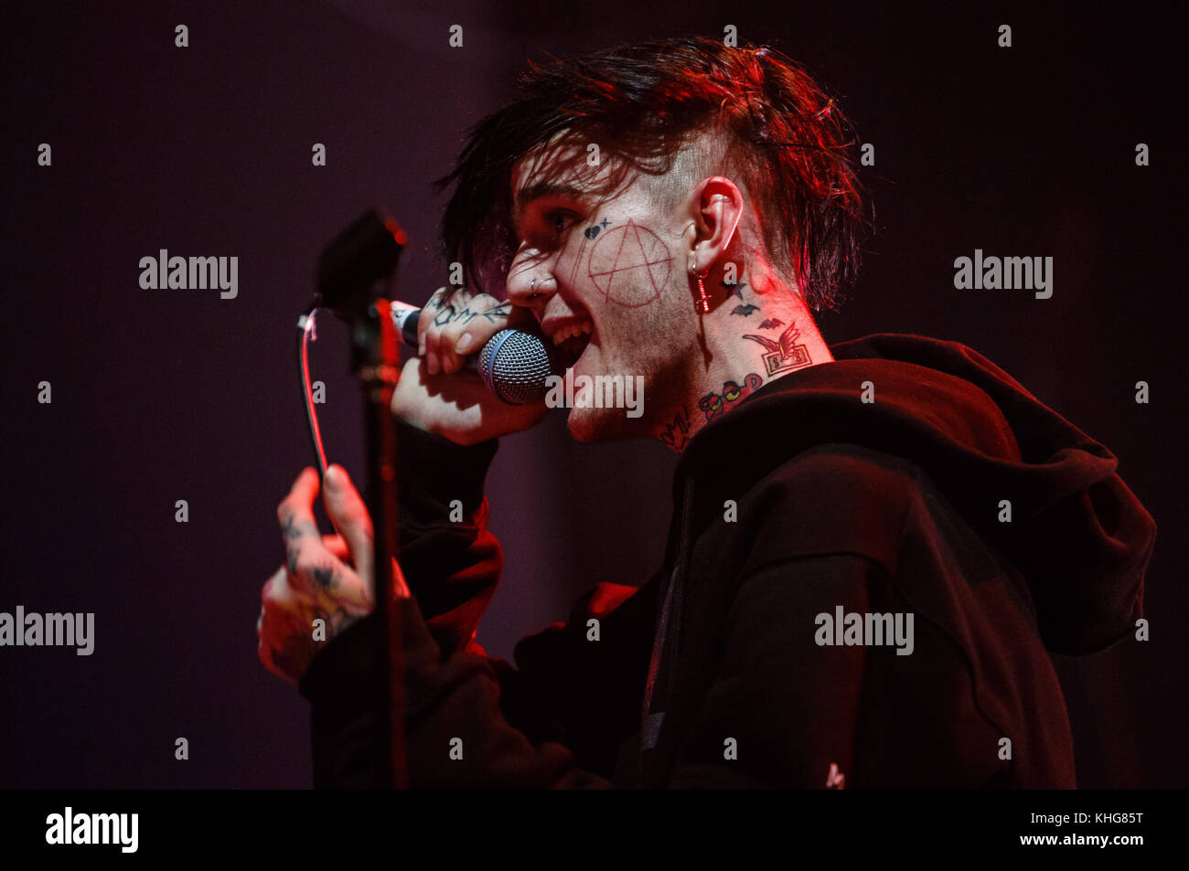 MOSCOW-30 MARCH,2017:Rapper Lil Peep concert in night club.Portrait of ...