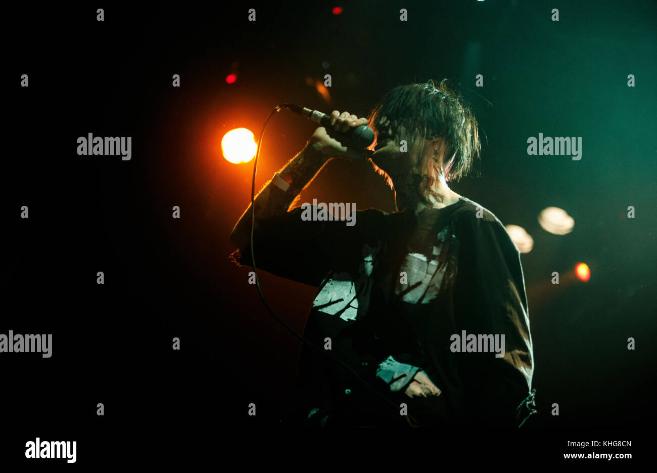 MOSCOW-30 MARCH,2017:Rapper Lil Peep concert in night club.Portrait of ...
