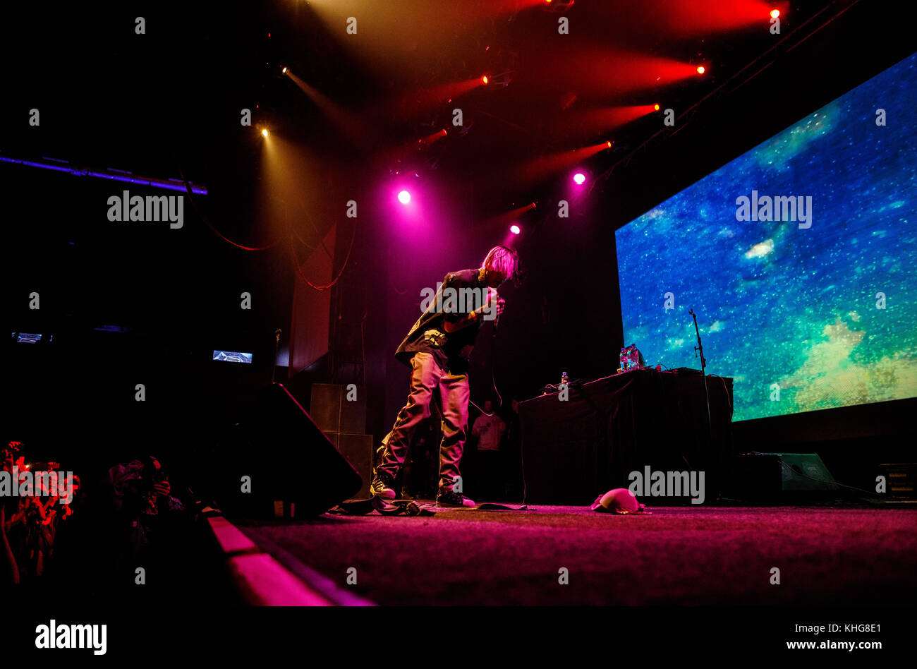 MOSCOW-30 MARCH,2017:Rapper Lil Peep concert in night club.Portrait of ...