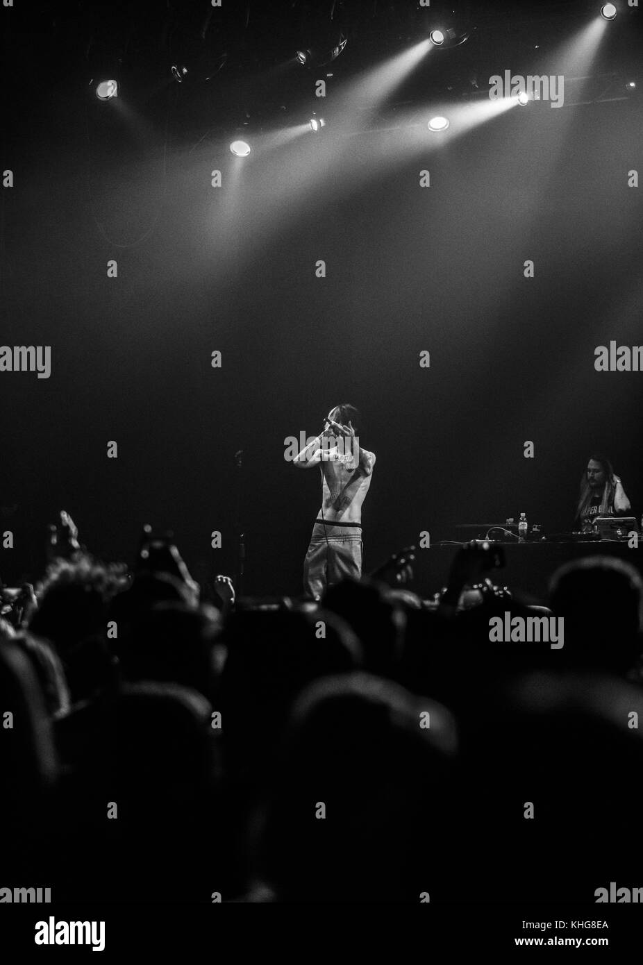MOSCOW-30 MARCH,2017:Rapper Lil Peep concert in night club.Portrait of ...