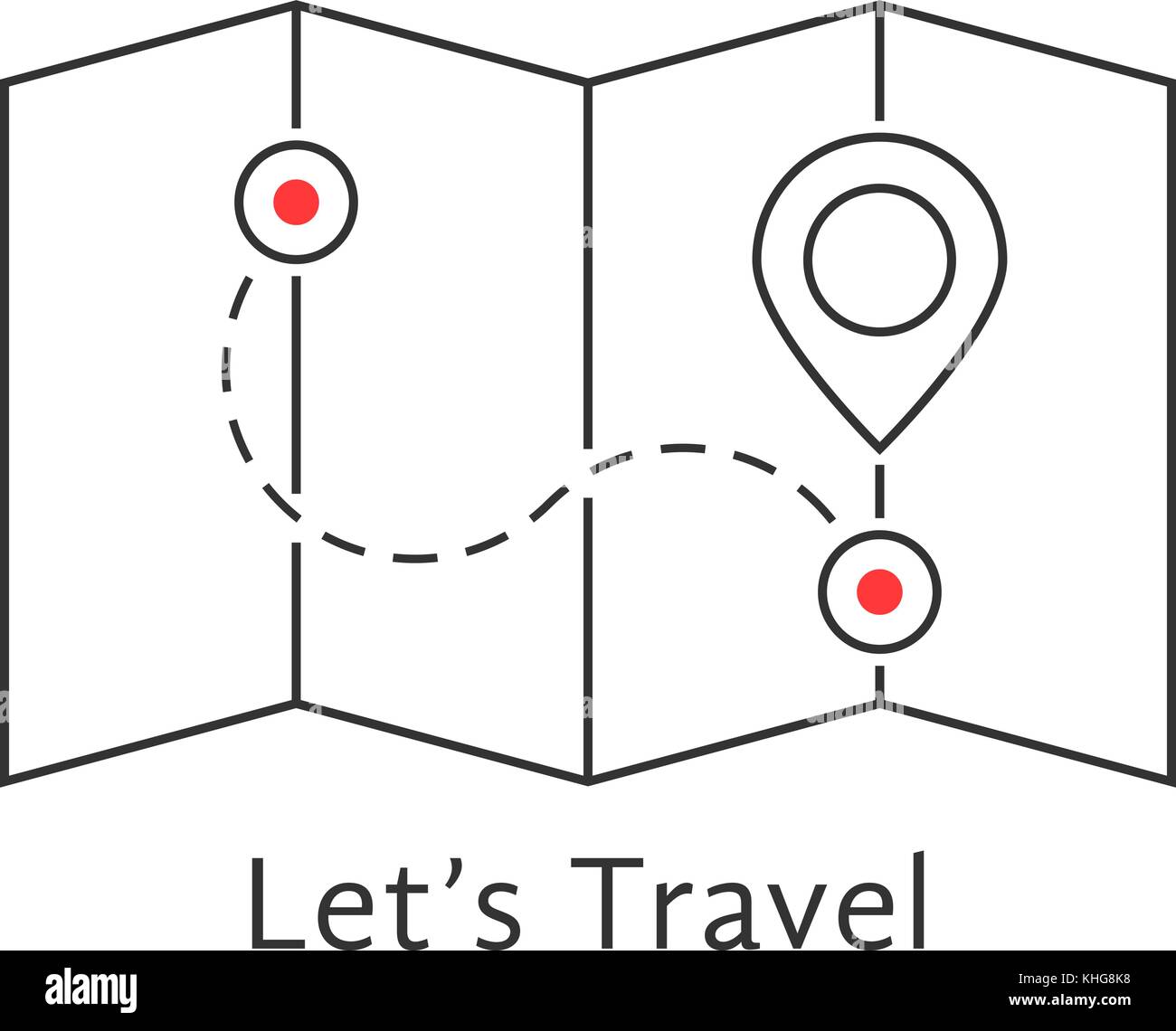 thin line travel map with pin Stock Vector Image & Art - Alamy
