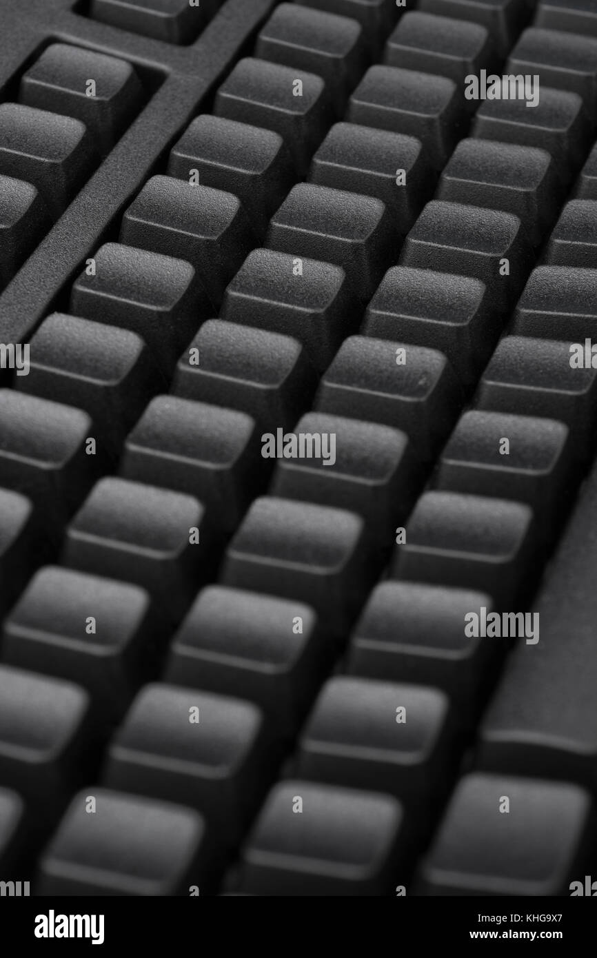 Black blanked Qwerty keyboard. For data input, email & data privacy, Darkweb, data cyberattack, China technology theft, cyber threat, hacktivism Stock Photo