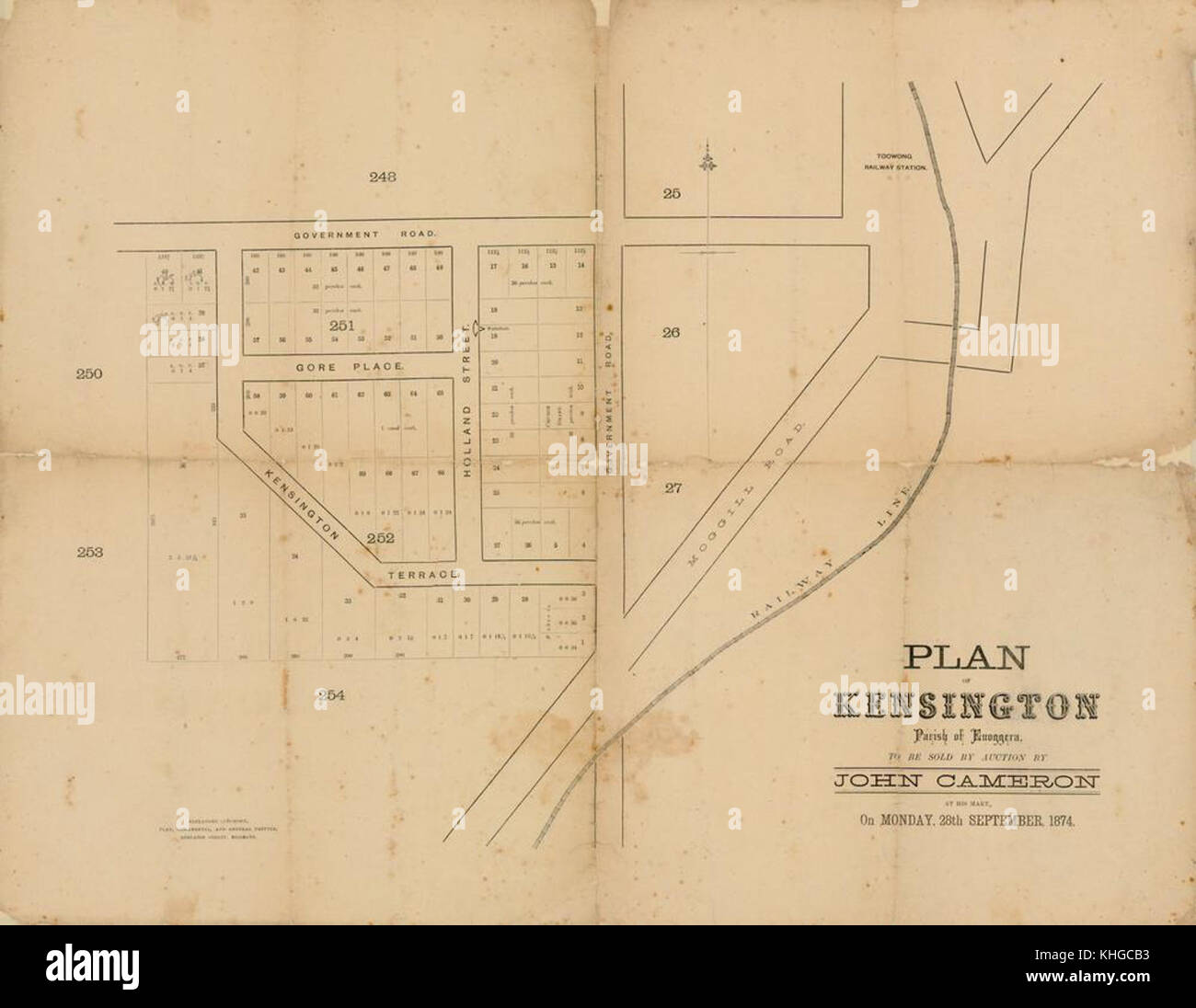 1 262852 Estate map of Kensington, Toowong, Brisbane, Queensland, 1874 Stock Photo