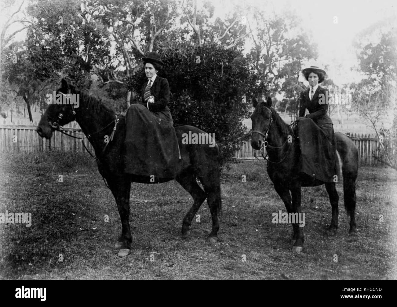 1 176775 Ladies riding side-saddle at Wondai, ca. 1910 Stock Photo