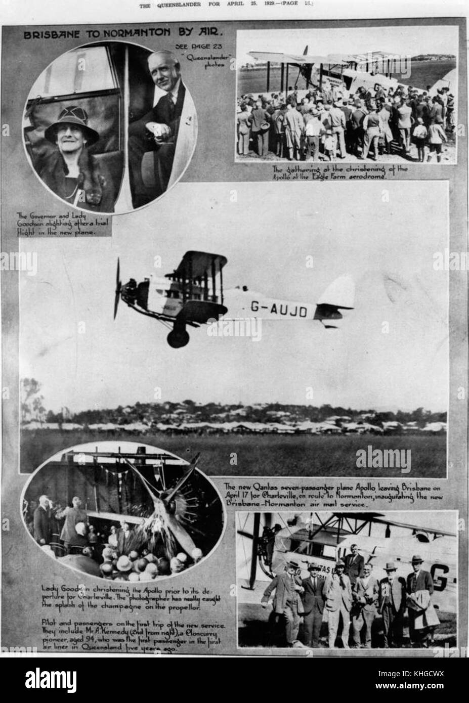 2 112756 Collage of Apollo, G-AUJD, a new Qantas passenger plane for the Normanton route, April 1929 Stock Photo