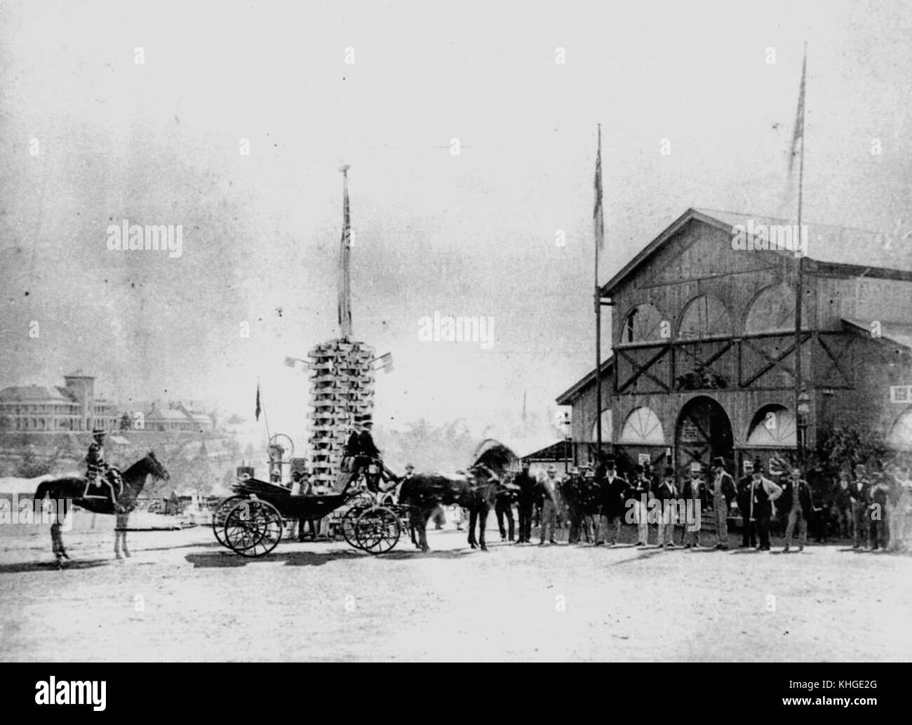 A photograph showing the Governor's party arriving at the Queensland Intercolonial Exhibition in Brisbane, 1876, marking an important event in the city's history. Stock Photo