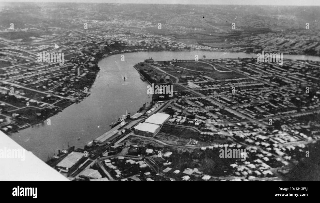 1 88828 Aerial view of New Farm and the Brisbane River, ca 1928 Stock
