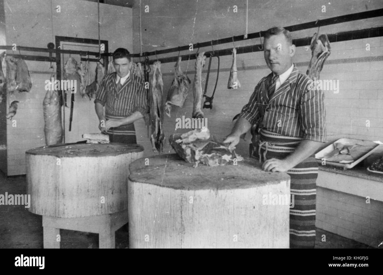 2 179199 Claude Burton in his butcher shop in Wondai, Queensland, 1935 Stock Photo