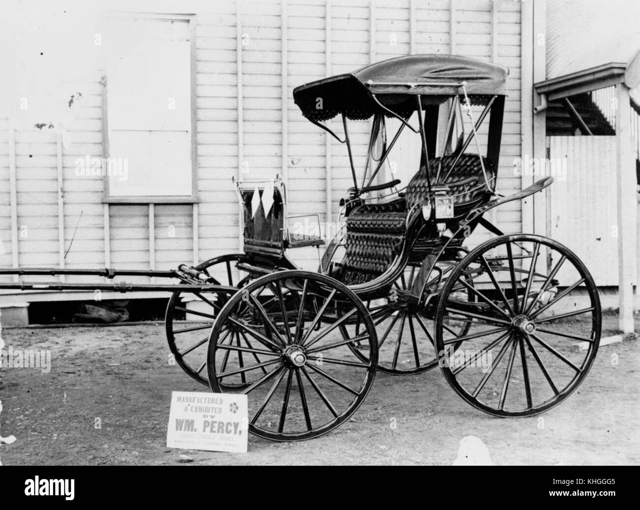 1 86212 Carriage with leather upholstery outside Towers Carriage Works, Charters Towers, ca. 1910 Stock Photo
