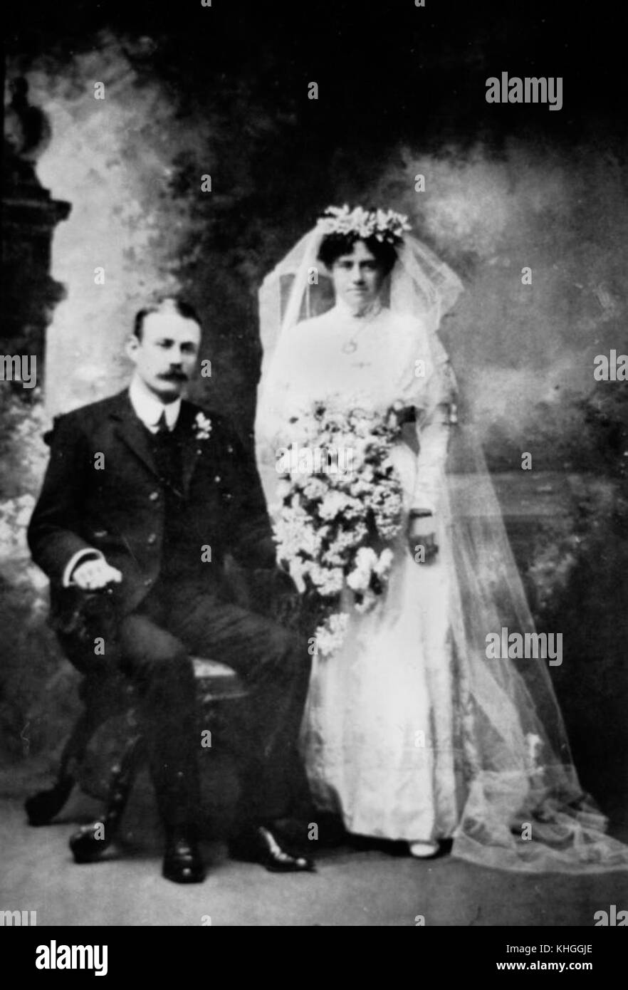 1 181479 Charles Bertram (Bert) Plumb and his bride Amelia Maud Burns, 1908 Stock Photo